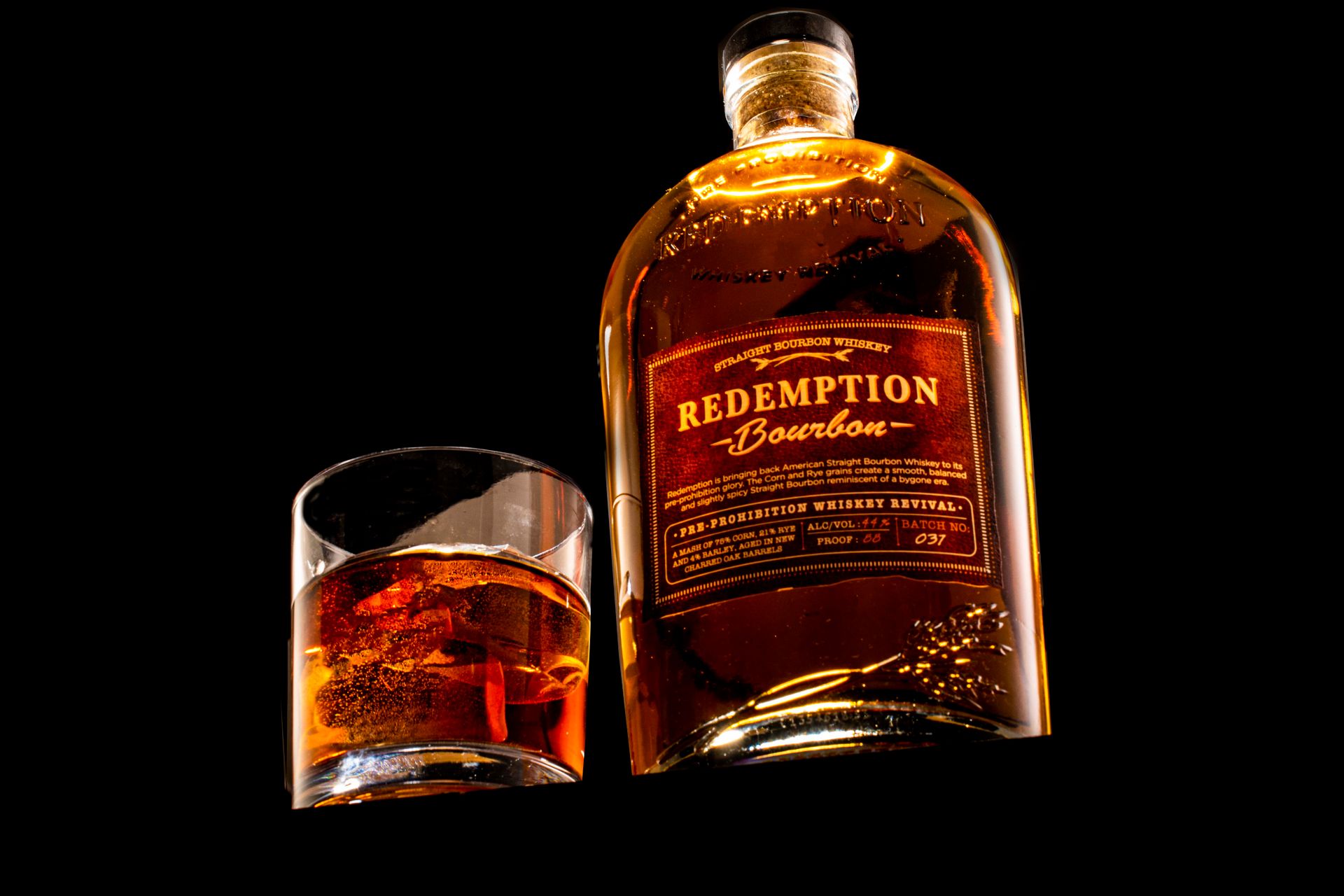 Bourbon bottle on black
